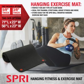 SPRI Hanging Exercise Mat, Fitness & Yoga Mat for Group Fitness Classes, Commercial Grade Quality with Reinforced Holes, 71"L x 23"W x 3/8" Thick