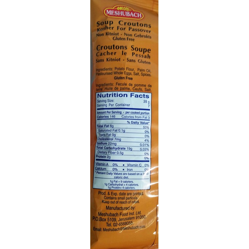Meshubach Kosher for Passover Soup Croutons Gluten Free - (7.14oz)