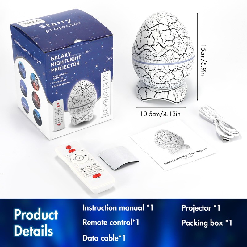 Palmcee Projector Galaxy Light with Bluetooth Speaker, Dinosaur Egg LED