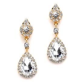 Mariell Gold Teardrop Austrian Crystal Dangle Chandelier Earrings for Wedding, Lightweight Designer Earrings For Brides, Prom, Pageant & Bridesmaids