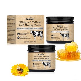 Gakivit Whipped Beef Tallow & Manuka Honey Face Cream - Naturally Sourced Moisturizer for Dryness, Sensitive Skin - Nourishing Tallow Balm with Shea Butter & Beeswax - 2.5 Fl Oz（2 Bottle）