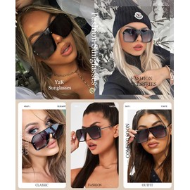 BOJOD Oversized Sunglasses for Women Men Big Trendy Square Mirrored Visor Sunglasses Shield Reflective Large Shades Grey