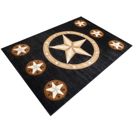 Champion Rugs Texas Western Star Rustic Cowboy Decor Area Rug Black (3 Feet 9 Inch X 5 Feet 2 Inch)