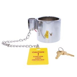 United Pacific 90107 Heavy-Duty Steel King Pin Lock w/12” Warning Tag for 2” Kingpin, Fifth Wheel Lock, Keyed Different – One Unit w/2 Keys