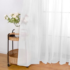 SIMPVALE Curtain Curtains with Eyelets, Polyester Voile Tab-Top Curtain Transparent for Living Room, Balcony, Bedroom, Kitchen, Width 140 cm, Height 270 cm, Curtain White Set of 2
