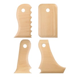 sourcing map 4pcs Pottery Ribs Trimming Tools Beech Pottery Profile Wave Curved Bundle Shaper Texture Rib Beech Wood for Carving Ceramics Clay