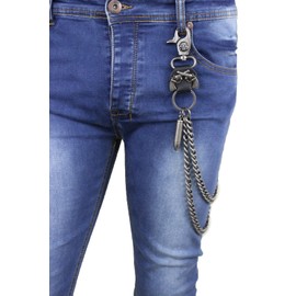 Men Fashion Wallet Chain Chunky Links Metal Long Strand Keychain Jewelry Silver Bullet Charm