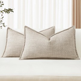Artscope Set of 2 Cushion Covers, Plain Throw Cushion Cover, Linen Cushion Cover, 30 x 50 cm, Modern Cushion Cover, Decorative Cushion, Sofa Cushion for Living Room, Bedroom, Home Decor, Deep Beige