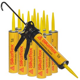 AWF PRO Sikaflex 1a Kit - One Component, Flexible, Non Sag, Polyurethane Concrete and Masonry Sealant For Vertical and Horizontal Surfaces, Sikaflex 1a 10 oz Aluminum Gray (12), AWF 2000 Caulk Gun (1)