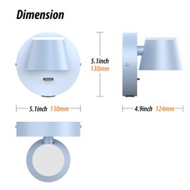 URSOLA Wall Light LED Wall Sconce with On/Off Switch USB Charging Port 110 Volt Hardwired Wall Lamp 350 Rotatable Up Down Sconces Wall Lighting (Blue)