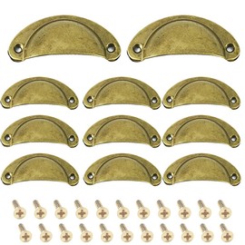 Ruidee 12 Picecs Shell Cup Handles Vintage Half Moon Drawer Pull Handle with Screws for Cabinet Cupboard Dresser Wardrobe Drawer (Brass)
