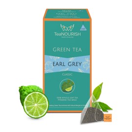 TeaNOURISH Earl Grey Green Tea | 20 Count Pyramid Tea Bags | Darjeeling Whole Leaf Tea Enriched with Natural Bergamot Extract | 100% NATURAL INGREDIENTS