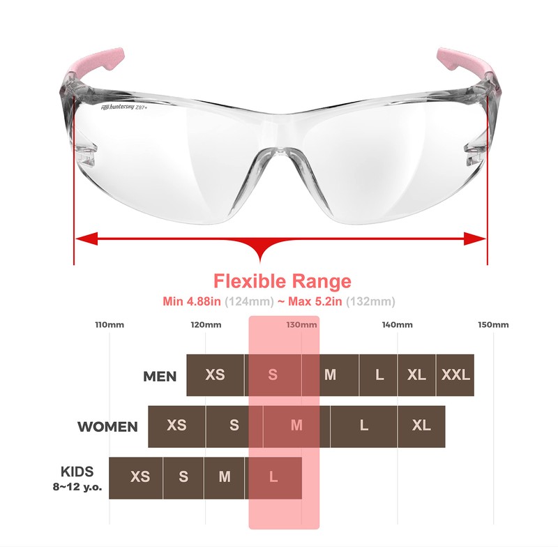 HTS HUNTERSKY S239 Protective Clear pink Small Safety Glasses women