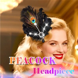 Urieo Peacock Feather Hair Clip Fascinator Headpiece 20s Gatsby Hair Accessores for Women