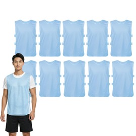 [TOEPODO] 10 Pack Adult Kids Soccer Bibs Solid Color Junior Lightweight Mesh Breathable Quick Dry Unisex Basketball Football School Events Municipal Club Group Activities, blue (pale), L