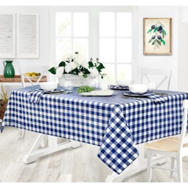 Home Bargains Plus Country Rustic Buffalo Plaid Cotton Tablecloth, 52 x 52 Inch Square, Blue, Checkered Cottage Gingham Easy Care Dining Table Cover