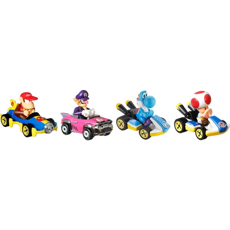 Hot Wheels Mario Kart Toy Vehicle 4-Pack, Collectible Set of