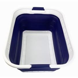 SAMMART 42L (11 gallons) Collapsible Plastic Laundry Hamper/Basket - Foldable Storage Container/Organizer - Portable Laundry Basket - Easy Storage Space Saving (White/Navy Blue)