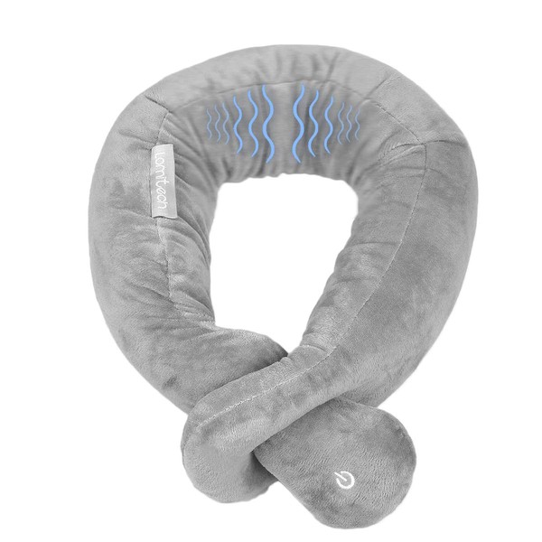 lomitech Neck Pillow, Neck Wrap Vibration Massaging Wireless Travel Pillow Soft Touch Breathable Head Support for Office Sofa Air Plane Grey