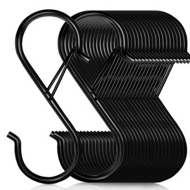 16 Pcs S Hooks for Hanging, 3.5-inch Heavy Duty Metal S Shaped Hooks with Safety Buckle Design, S Hooks for Hanging Plants, Kitchen Utensil, Closet, Pot, Pot Rack, Pan and Bags (Black)