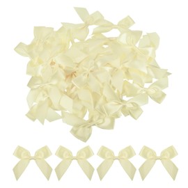 MECCANIXITY 50Pcs Mini Ribbon Bow 2.5" Mini Fabric Satin Ribbon Flower Bows for Craft DIY Sewing Wedding Birthday Party Champagne