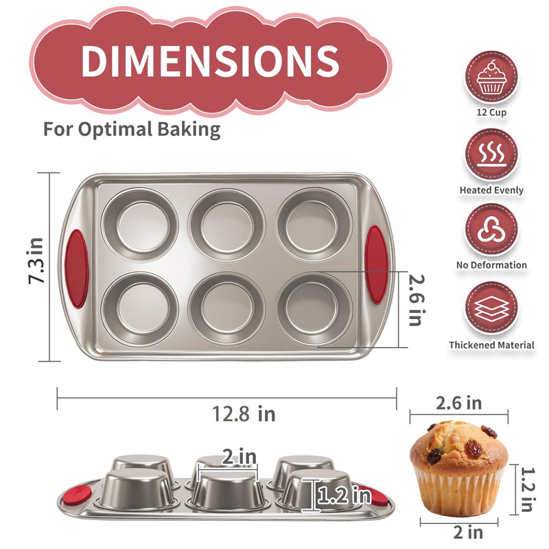 6-Cup Muffin Pans Set of 2, Nonstick Round Cupcake Pan