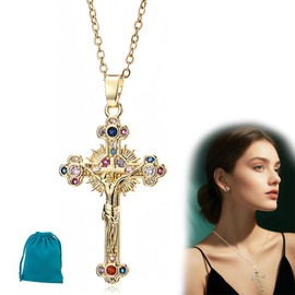 EUYKQNOI Cross Chain Gold Cross Chain Women's Gold Cross Chain Cross Chain Gold Women's AAA Zirconia Cross Pendant Hypoallergenic Gold-Plated Chain Fashion Jewellery for Women Girls Gift