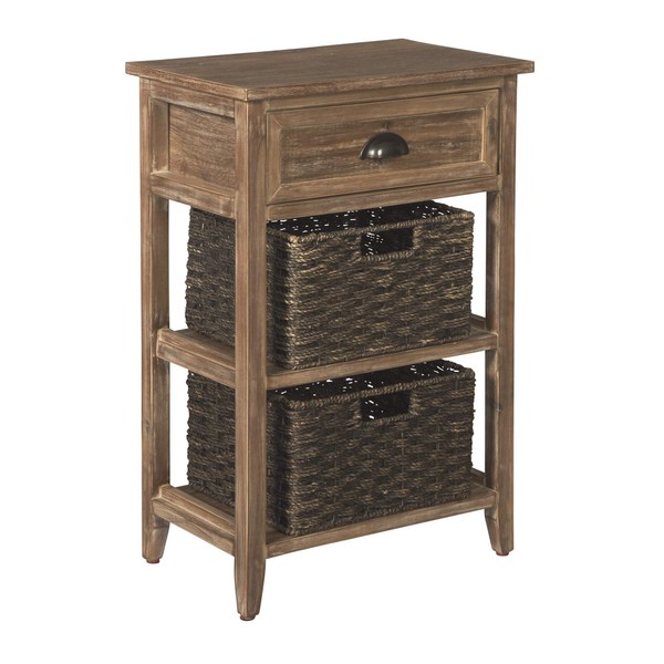 Signature Design by Ashley Oslember Farmhouse Accent Table with Baskets, Light Brown
