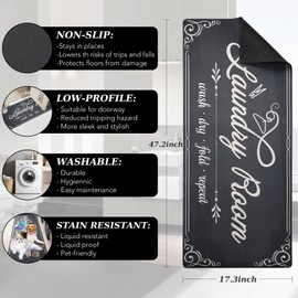 Non-Slip Laundry Room Rug Runner 17.3"x47.2" Washable Grey - Bathroom Mudroom Kitchen Mat for Farmhouse Entryway Decor