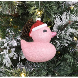Toyland® 12cm Pink Glittery Festive Duck Shaped Christmas Bauble – Christmas Tree Decorations