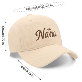 Nana Hat for Grandma, Embroidered Letters Adjustable Baseball Cap Nana Gift Beige