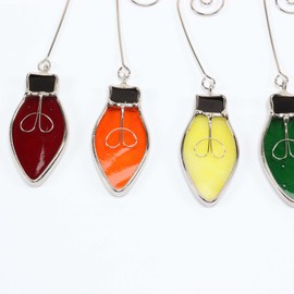 Bieye W10102 7PCS Tiffany Style Stained Glass Window Hangings for Home Decor (Christmas Light Bulb)