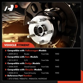 A-Premium 2 x Front Wheel Bearing and Hub Assembly with ABS & 5-Lug Compatible with Dodge & Chrysler & Volkswagen & Ram -2008-2020- Town & Country, Grand Caravan, C/V, Routan, FWD