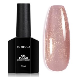 TOMICCA UV Nagellack Gold Glitter Helles Nude, 15ml Glitter Gel-Nagellack, UV LED Soak Off Manicure Gel Lacquer Varnish
