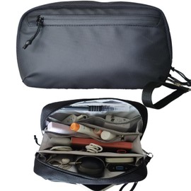 TOLVPWR Electronic Organizer Travel Pouch with Quick-Access Pocket Water-Resistant YKK Zipper Travel Bag for Cable, Cord, Charger, Phone (Black, L)