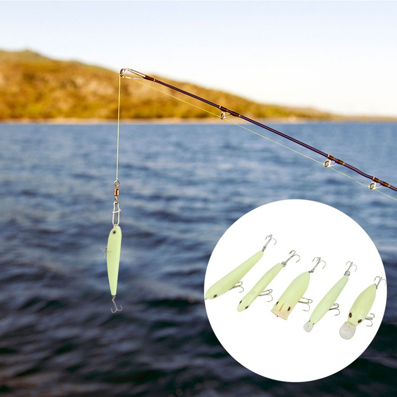 5Pcs Simulation Luminous Plastic Lure Hard Minnow Popper Pencil VIB