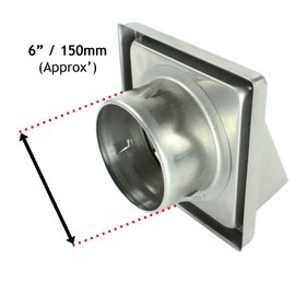 Spares2go Stainless Steel Cowled External Extractor Wall Vent Outlet with Cushioned Non Return Flap (150mm, 6")