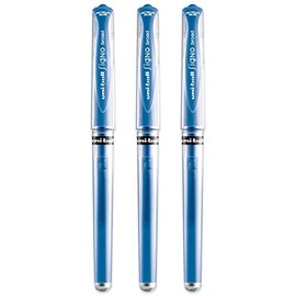 uni-ball Signo Pen Broad Metallic Gel Ink Rollerball - Metal 1mm Tip Nib 0.65mm Line Width With Rubber Grip - UM-153 - (Pack Of 3) - Blue