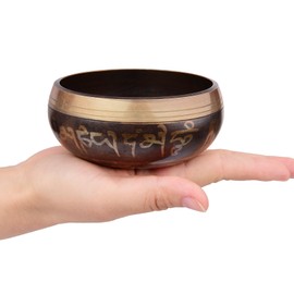 Tibetan Singing Bowl Set with 8.5cm/3.3inch Handmade Metal Sound Bowl & Soft Cushion(random color delivery) & Wooden Striker for Meditation Sound Chakra Healing Yoga Relaxation