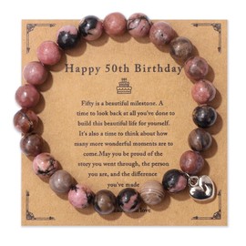 Pingyongchang Birthday Gifts for Women Men Crystal Natural Stone Bracelets 16 18 21 30 40 50 60 70 Year old Gifts Inspirational Mothers Day Birthday Gift Ideas-50th