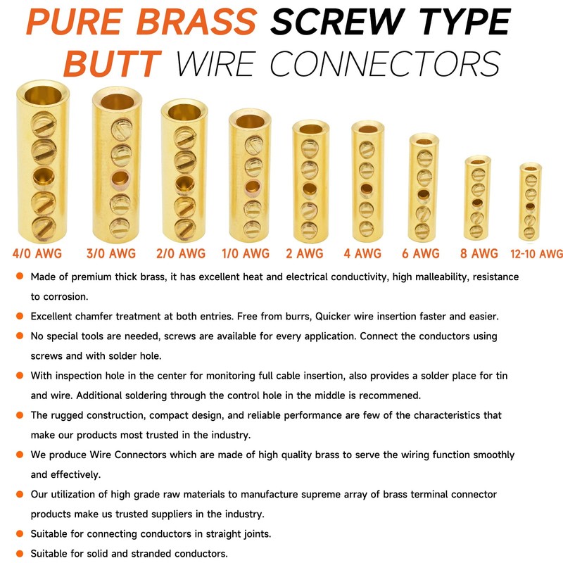 6 Gauge Wire Butt Connectors 6 PCS Brass Mechanical Butt