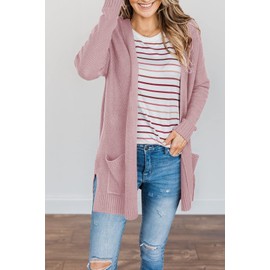 MEROKEETY Women's 2024 Waffle Open Front Cardigans Sweater Long Sleeve Drop Shoulder Outerwear with Pockets,Pink,S