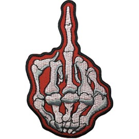 Ranger Return - Parche de esqueleto de dedo medio para motocicletas, ciclistas, punk, chopper, roca, para bricolaje, bordado, para coser o planchar (punta media, rojo)