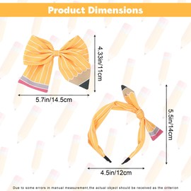 JazSwirl School Bows, Teacher Hair Clips, Pencil Bow, Back to School Bows Headband, First Day Headband for Teachers, Pencil Bow Hair Clips