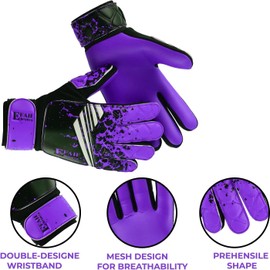 EFAH SPORTS Goalkeeper Gloves for Children, Boys, Girls, Teenagers, Junior Football Gloves with Super Grip Palms (Purple, Size 5 Suitable for 9 to 12 Years Old)