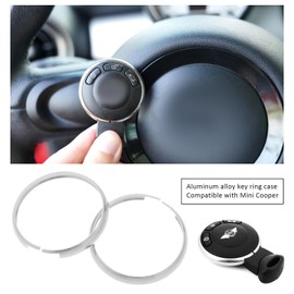 Pack of 2 Key Fob Cover, Compatible with Mini Cooper R55 R56 R57 R58 R59 R60, Replacement Key Ring Aluminum Alloy, 4.5 cm Inner Diameter, Silver