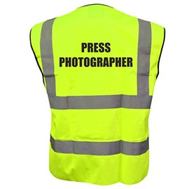 Yellow Hi Vis vest PRESS PHOTOGRAPHER Vest Waistcoat Safety Vest Medium
