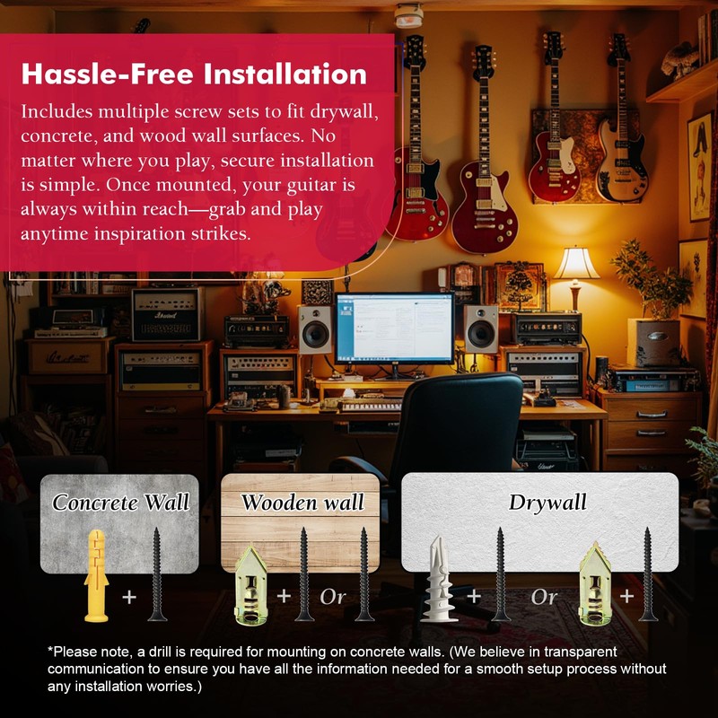 ClefArc Guitar Wall Mount, White Hardwood Guitar Wall Hangers, Guitar