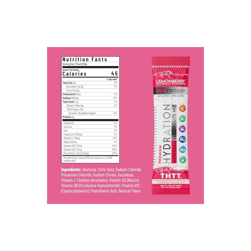 NewTrition Hydration Powder, Electrolyte Powder Packets, Naturally Flavored Hydrating Packets