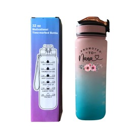 Yipaidel Promoted To Nana 32 OZ Drinking Water Bottle with Times to Drink and Straw, Motivational with Carrying Strap, Leakproof BPA & Toxic Free, Ensure You Drink Enough Water for Fitness Outdoor